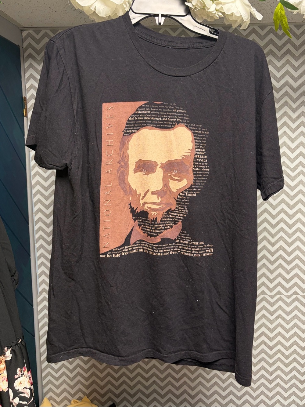 Black Graphic T-Shirt with Sepia Lincoln Portrait